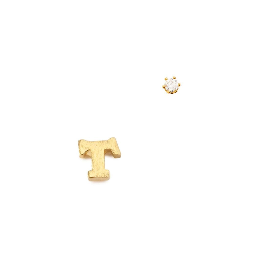 Gold Intial Mismatched Stud Earring