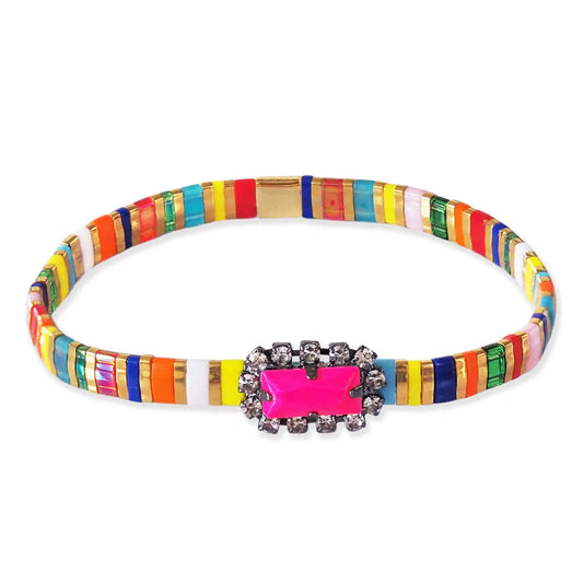 Matte Jewel Tila Stretch Bracelet