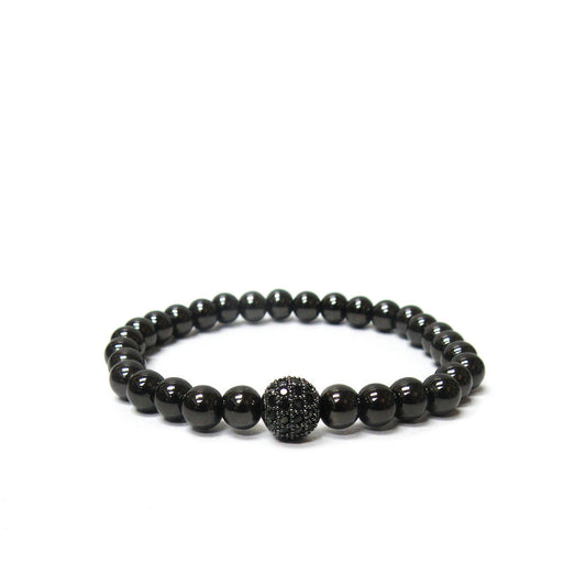 Metal Beaded Stretch Bracelet With Pave Ball