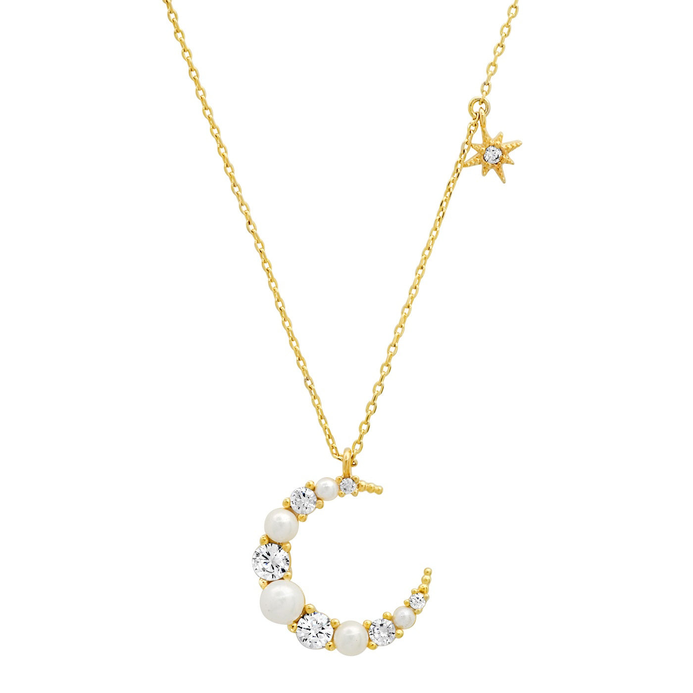 Pearl & CZ Crescent Moon Pendant