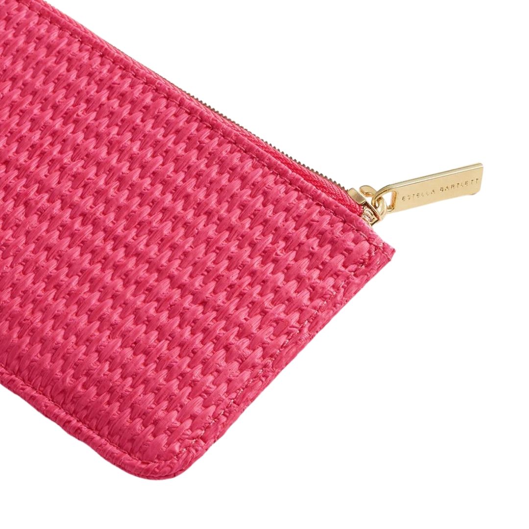 Bright Pink Rattan Mini Wallet