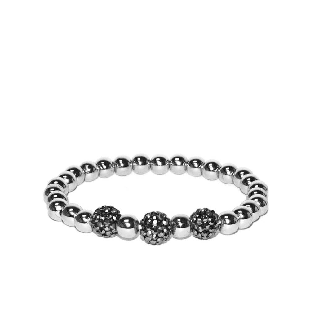 Pave Tri-Bead Metal Stretch Bracelet